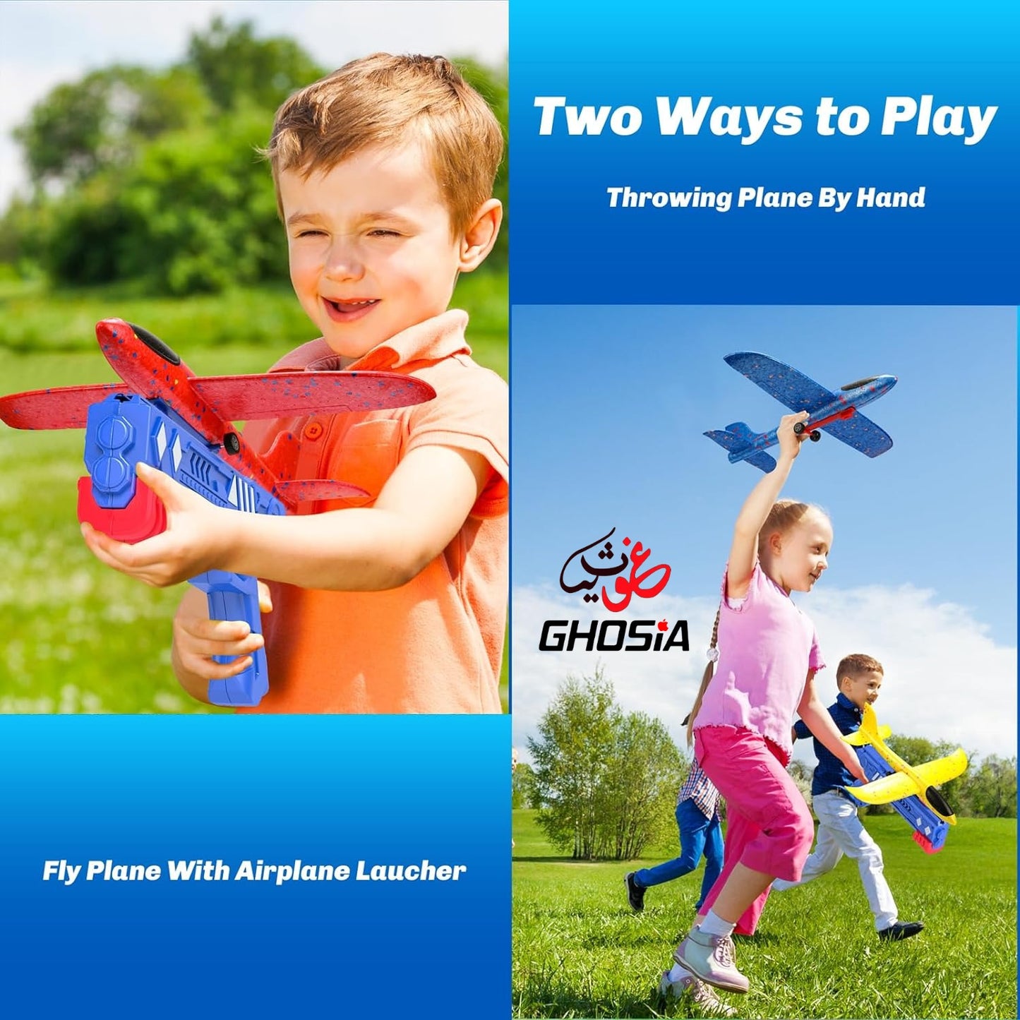 LED Foam Glider Catapult Plane Toy for Kids | 2 Flight Modes | Outdoor Flying Fun Airplane Launcher - Ghosia Mall's