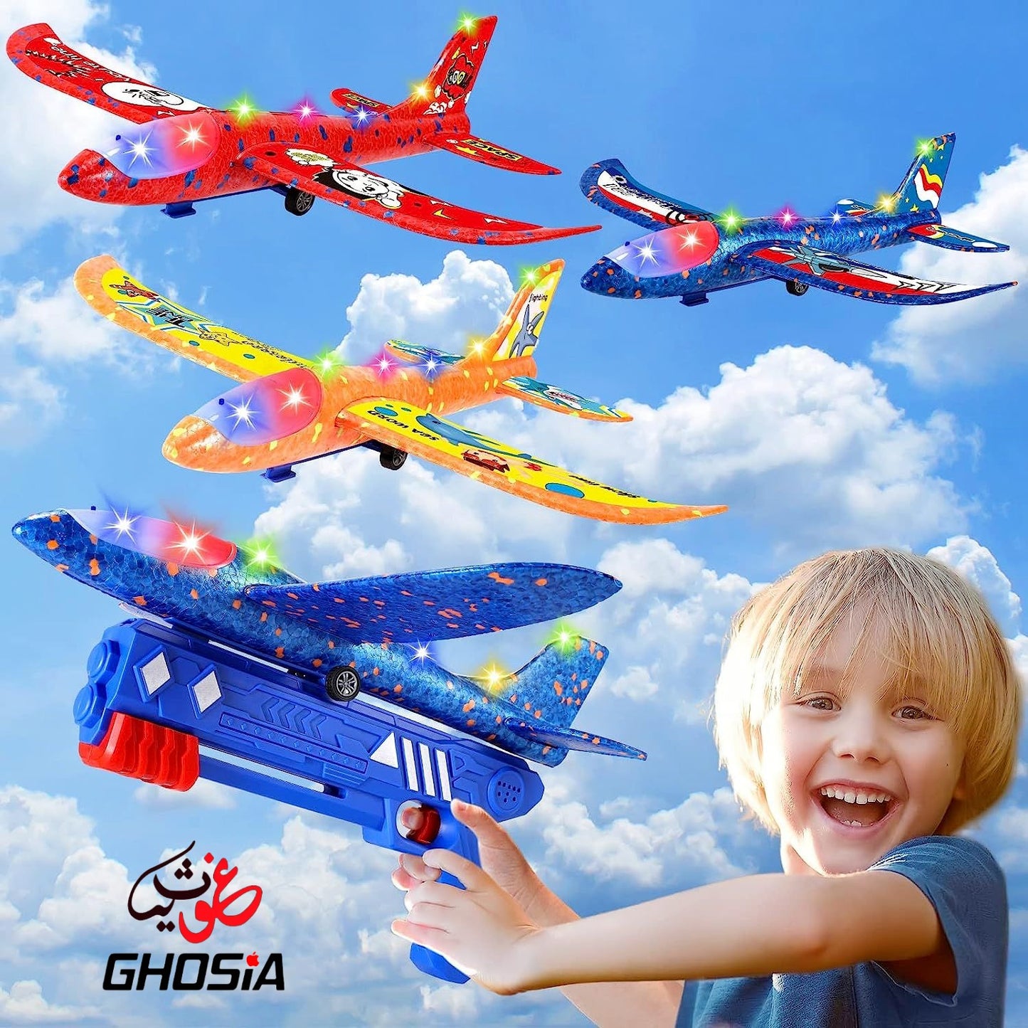 LED Foam Glider Catapult Plane Toy for Kids | 2 Flight Modes | Outdoor Flying Fun Airplane Launcher - Ghosia Mall's