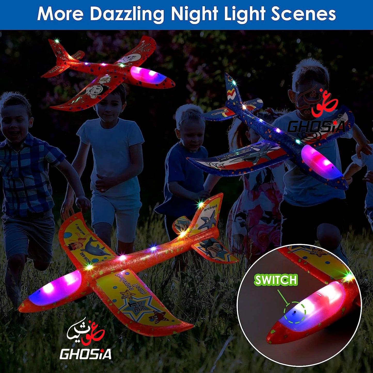 LED Foam Glider Catapult Plane Toy for Kids | 2 Flight Modes | Outdoor Flying Fun Airplane Launcher - Ghosia Mall's