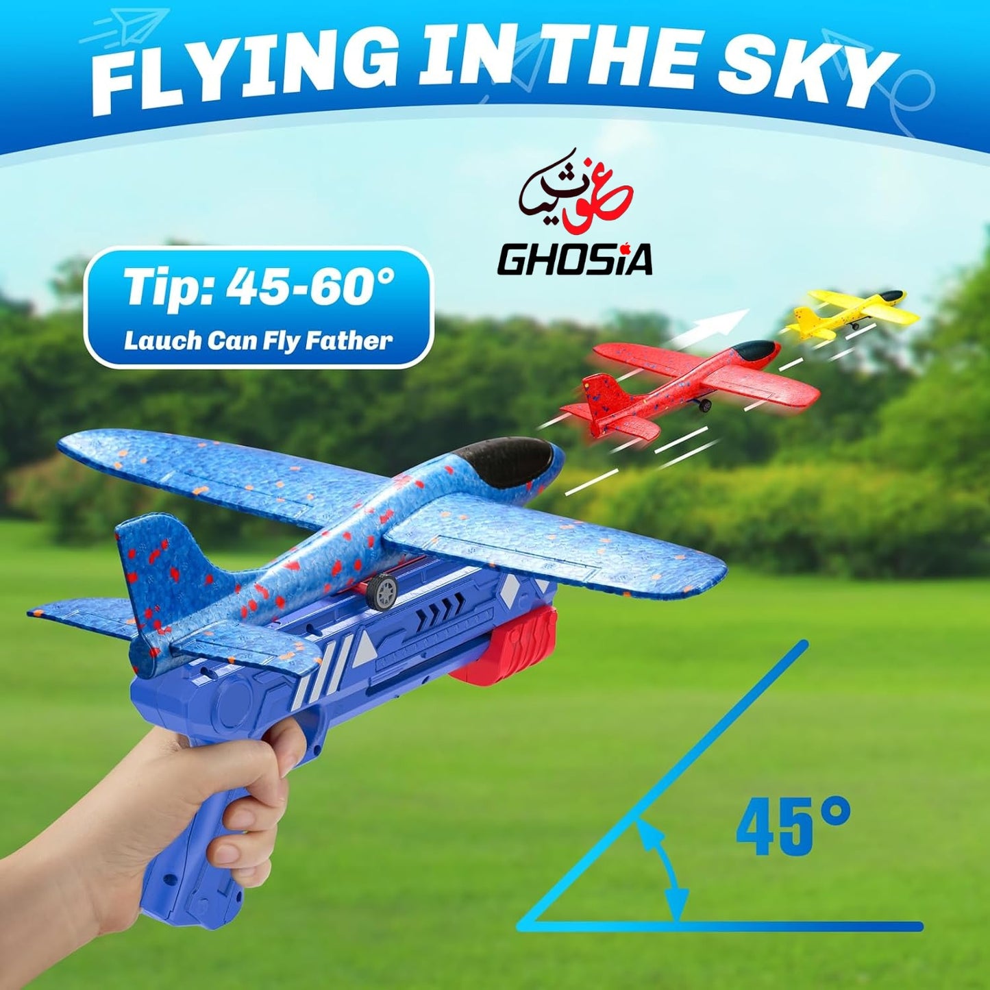 LED Foam Glider Catapult Plane Toy for Kids | 2 Flight Modes | Outdoor Flying Fun Airplane Launcher - Ghosia Mall's