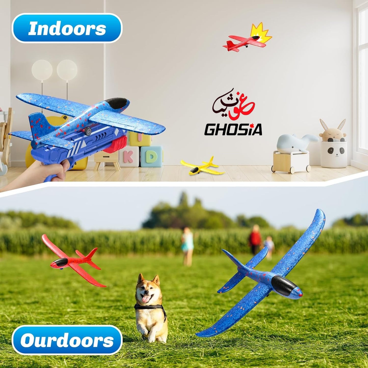LED Foam Glider Catapult Plane Toy for Kids | 2 Flight Modes | Outdoor Flying Fun Airplane Launcher - Ghosia Mall's
