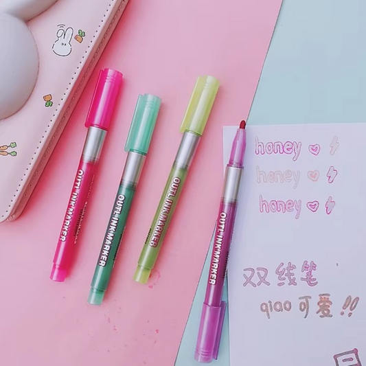 Colorful Shimmer Markers Pen, Outline Markers Double Line Pen ( Set of 4 ) Colorful Double Line Markers Set - Ghosia Mall's