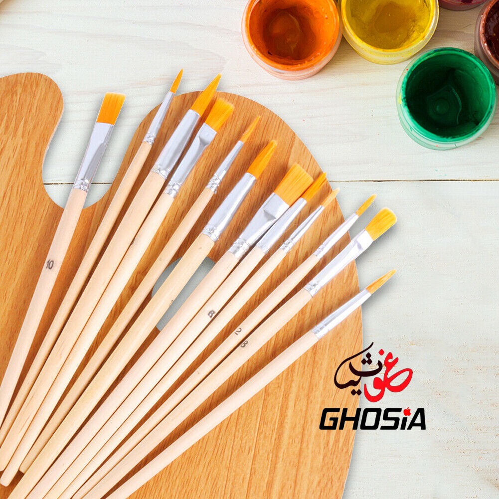 12 Paint Brushes Set With Color Mixing Palette Watercolor Brushes Painting Brushes Painting Brushes Acrylic Painting Brushes With Palette - Ghosia Mall's