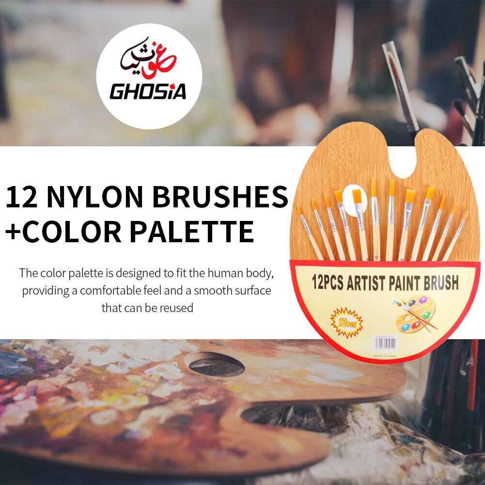 12 Paint Brushes Set With Color Mixing Palette Watercolor Brushes Painting Brushes Painting Brushes Acrylic Painting Brushes With Palette - Ghosia Mall's