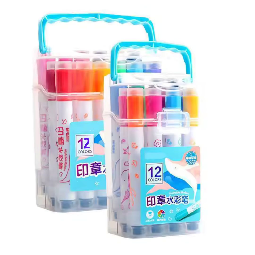 Stamp Marker Pen Dual Tips 12 Coloring Pen Set Kids Cute Pattern Marker color Pens - Ghosia Mall's