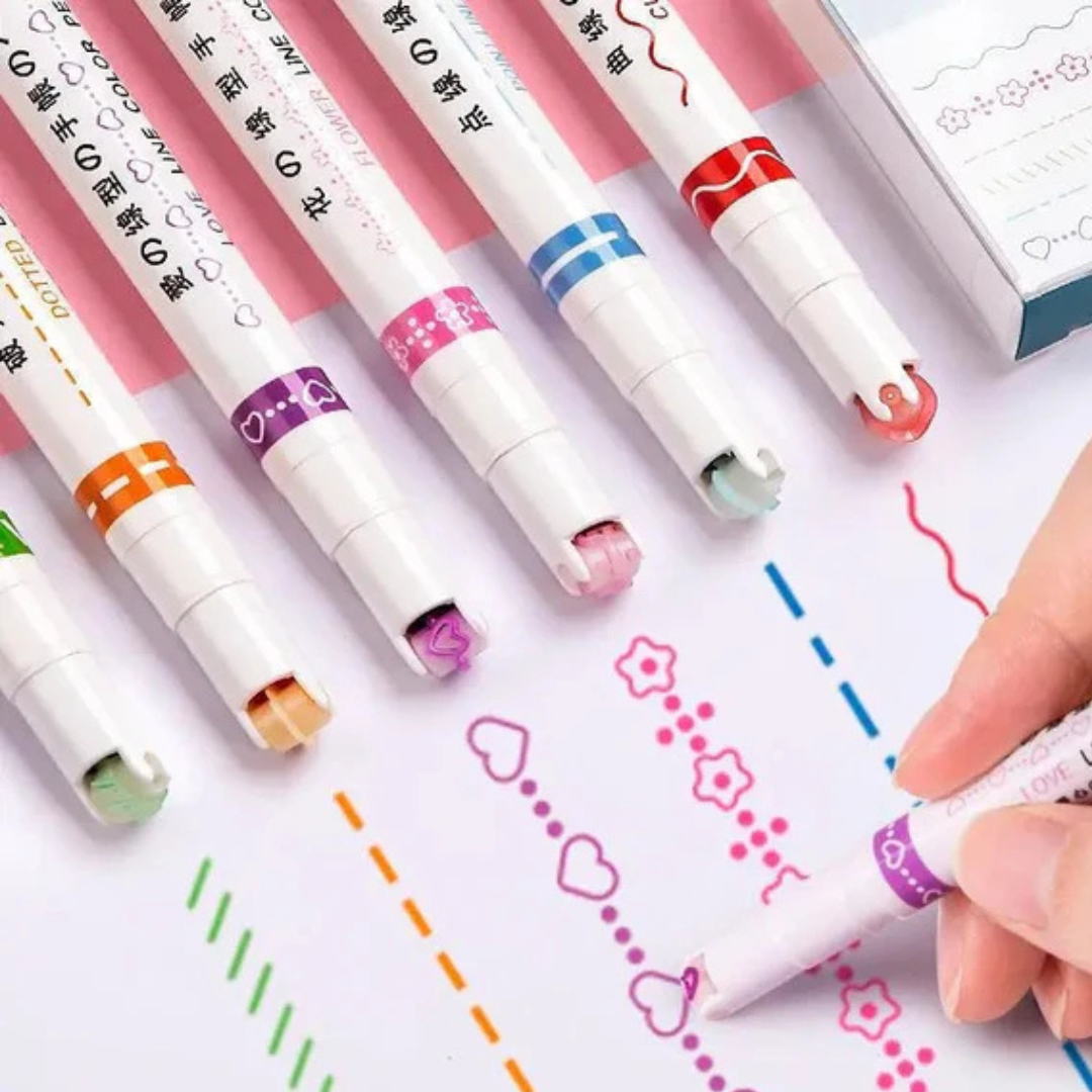 6-Piece Colorful Curved Highlighter Set with Fun Drawing Patterns - Perfect for Crafts, Journaling & Scrapbooking - Ghosia Mall's