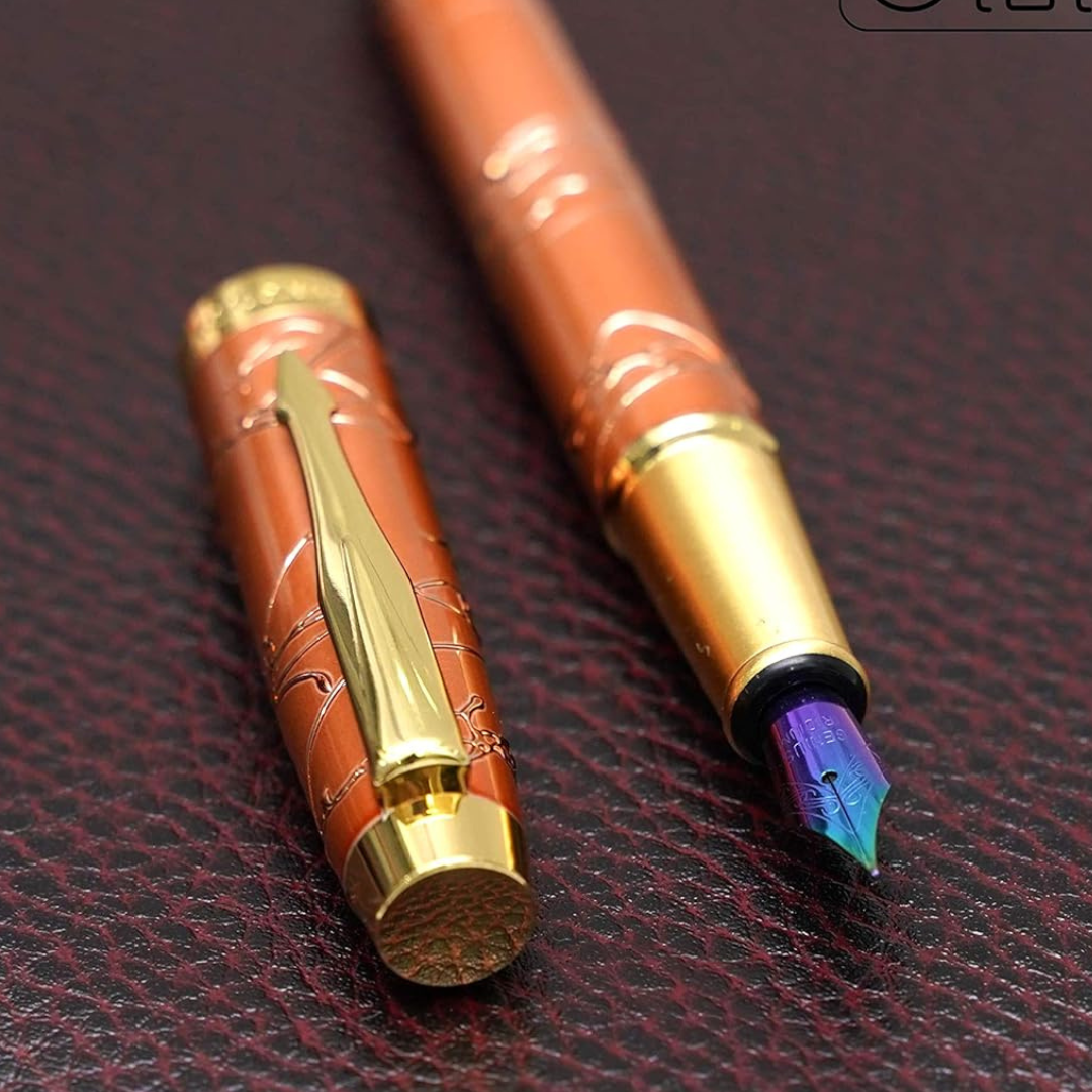 DIKAWEN Branded Fountain Pen Carved Design Full Metal Body Luxury Style Heavy Body Fountain Pen - Ghosia Mall's