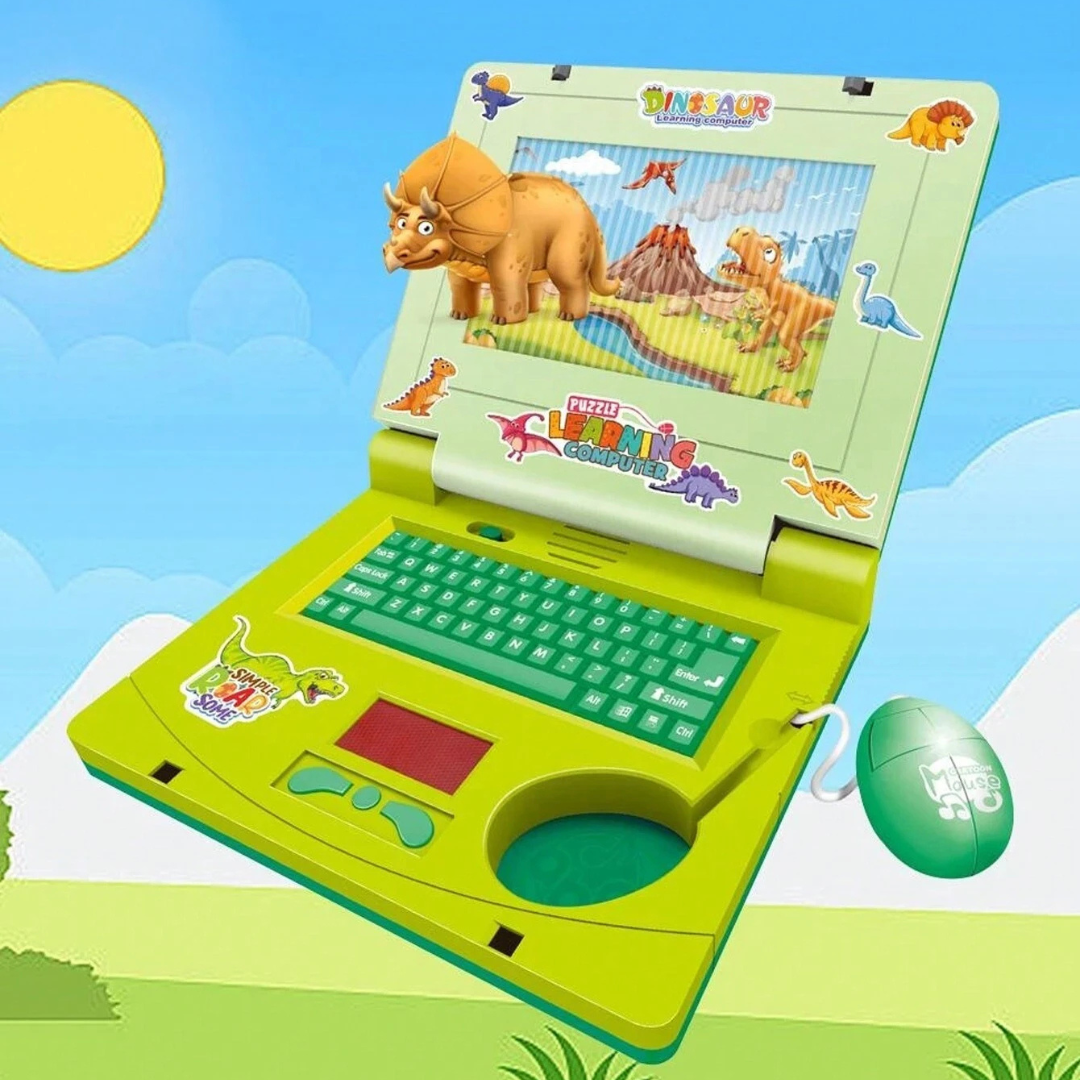Dinosaur Musical Toy Laptop For Kids With Cheerful Music, Sounds & Lights ( Free Dinosaur Stickers ) - Ghosia Mall's