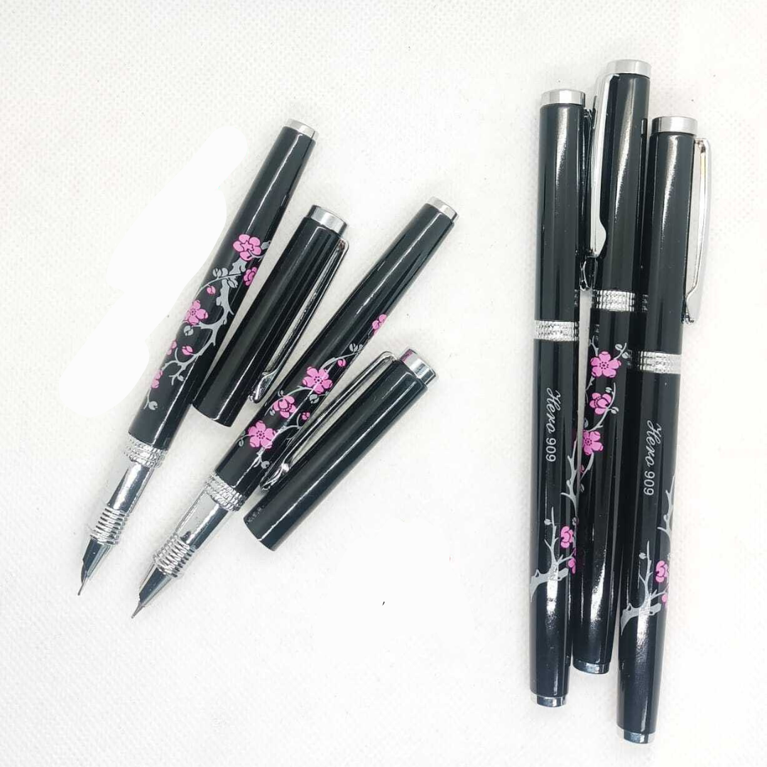 Classical Floral Design Full Metallic Fountain Pen-Black Mingao Fancy Style Smooth Writing Fountain Pen Sleek Body Ink Pen Perfect Stationery Gifts - Ghosia Mall's