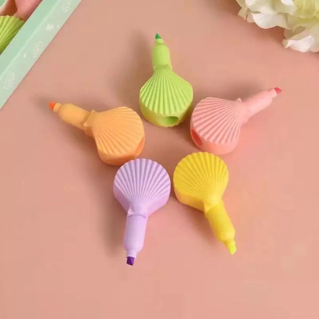 Seashell Shape Highlighter Pastel Highlighters Pen for Kids, Set of 5 Pastel Colors, Chisel Tip Creative 5 Pcs Pack of Soft Multi Color Rainbow Highlighters - Ghosia Mall's