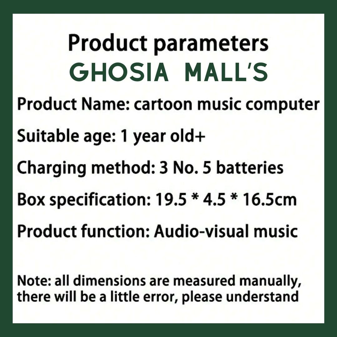 Dinosaur Musical Toy Laptop For Kids With Cheerful Music, Sounds & Lights ( Free Dinosaur Stickers ) - Ghosia Mall's