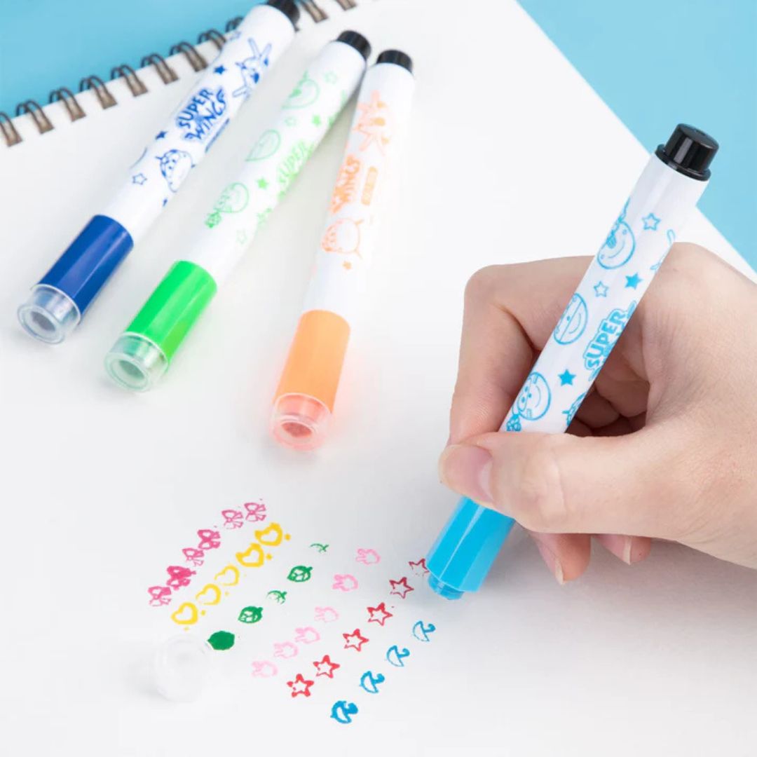 Stamp Marker Pen Dual Tips 12 Coloring Pen Set Kids Cute Pattern Marker color Pens - Ghosia Mall's