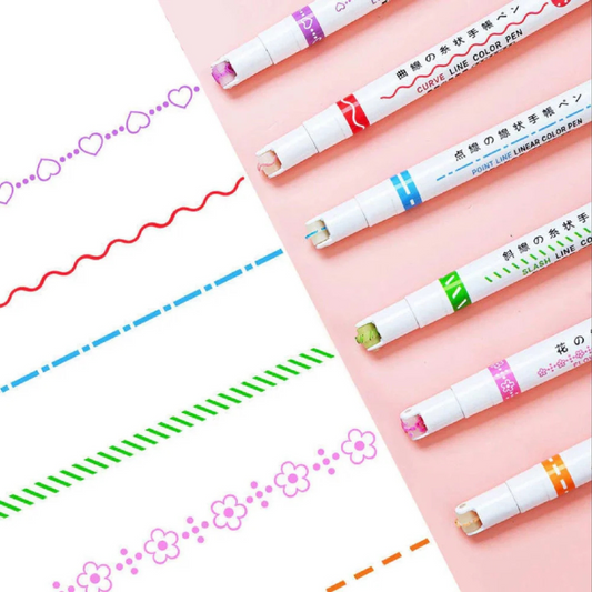 6-Piece Colorful Curved Highlighter Set with Fun Drawing Patterns - Perfect for Crafts, Journaling & Scrapbooking - Ghosia Mall's