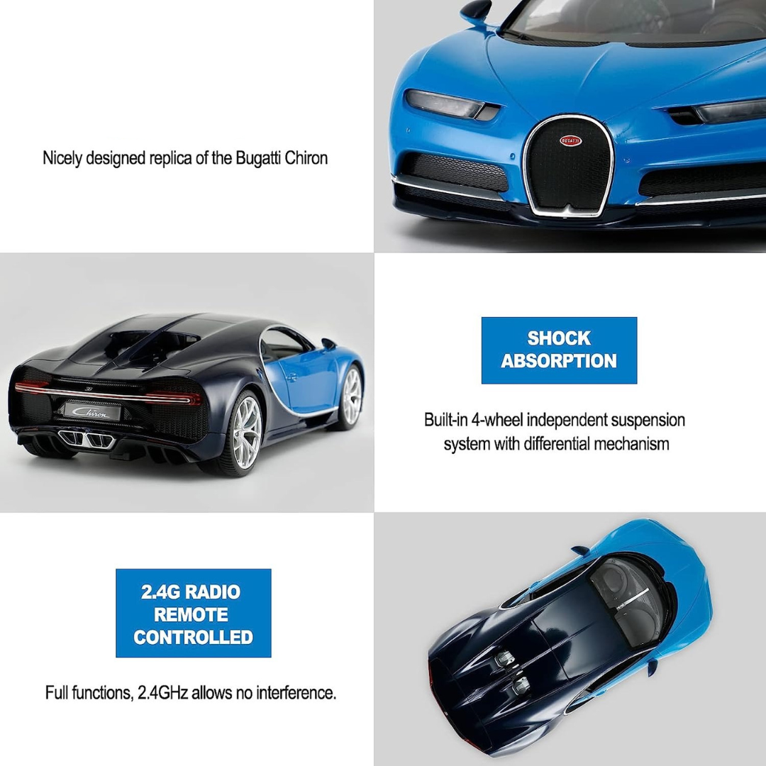 Remote Control Die cast Bugatti Sports Car | 1:22 Scal Battery Operated Wireless Blue Sports Car - Ghosia Mall's
