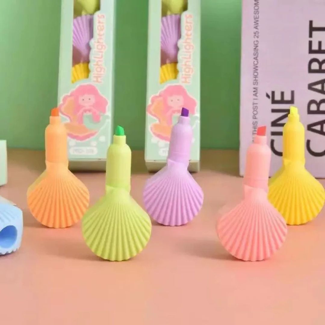Seashell Shape Highlighter Pastel Highlighters Pen for Kids, Set of 5 Pastel Colors, Chisel Tip Creative 5 Pcs Pack of Soft Multi Color Rainbow Highlighters - Ghosia Mall's