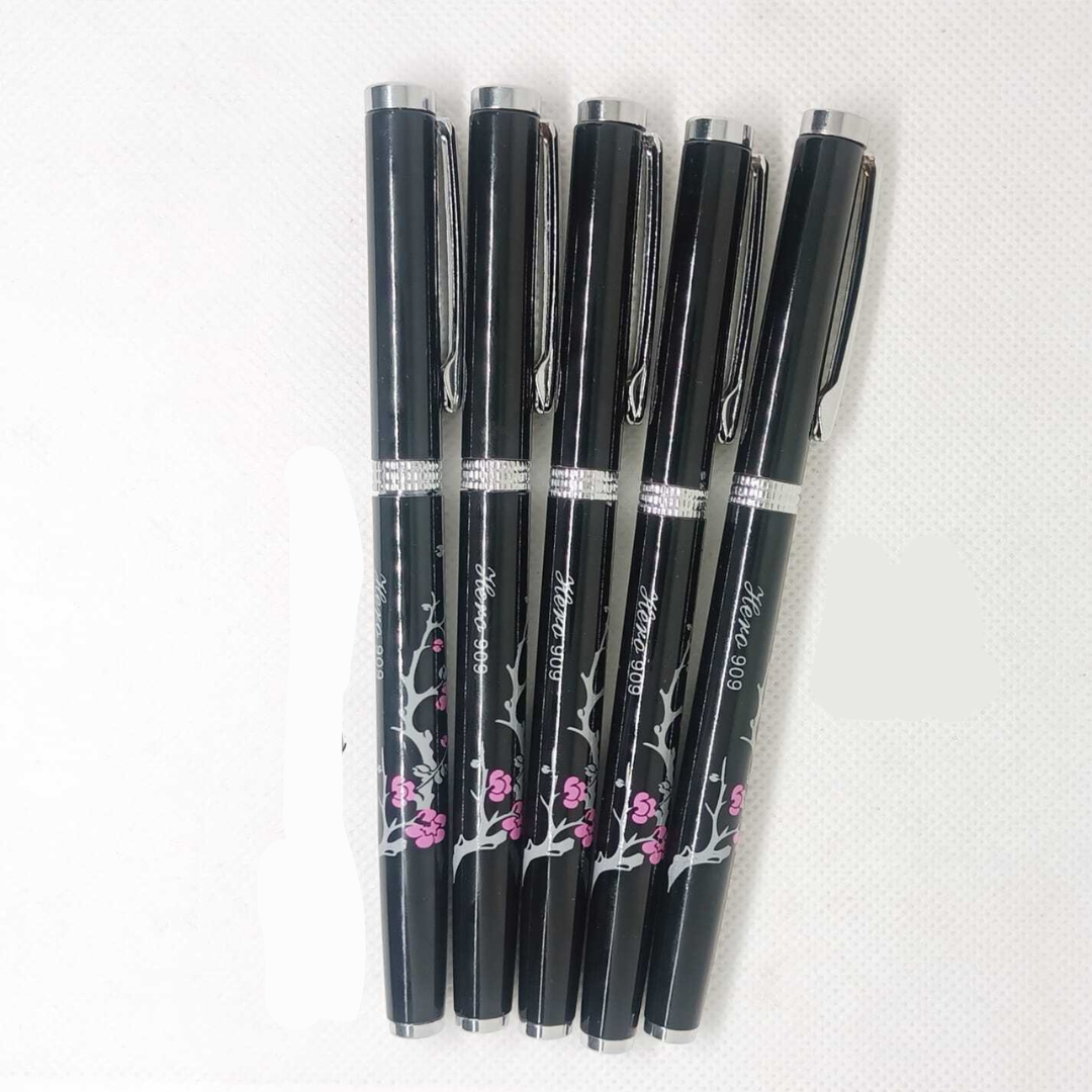 Classical Floral Design Full Metallic Fountain Pen-Black Mingao Fancy Style Smooth Writing Fountain Pen Sleek Body Ink Pen Perfect Stationery Gifts - Ghosia Mall's