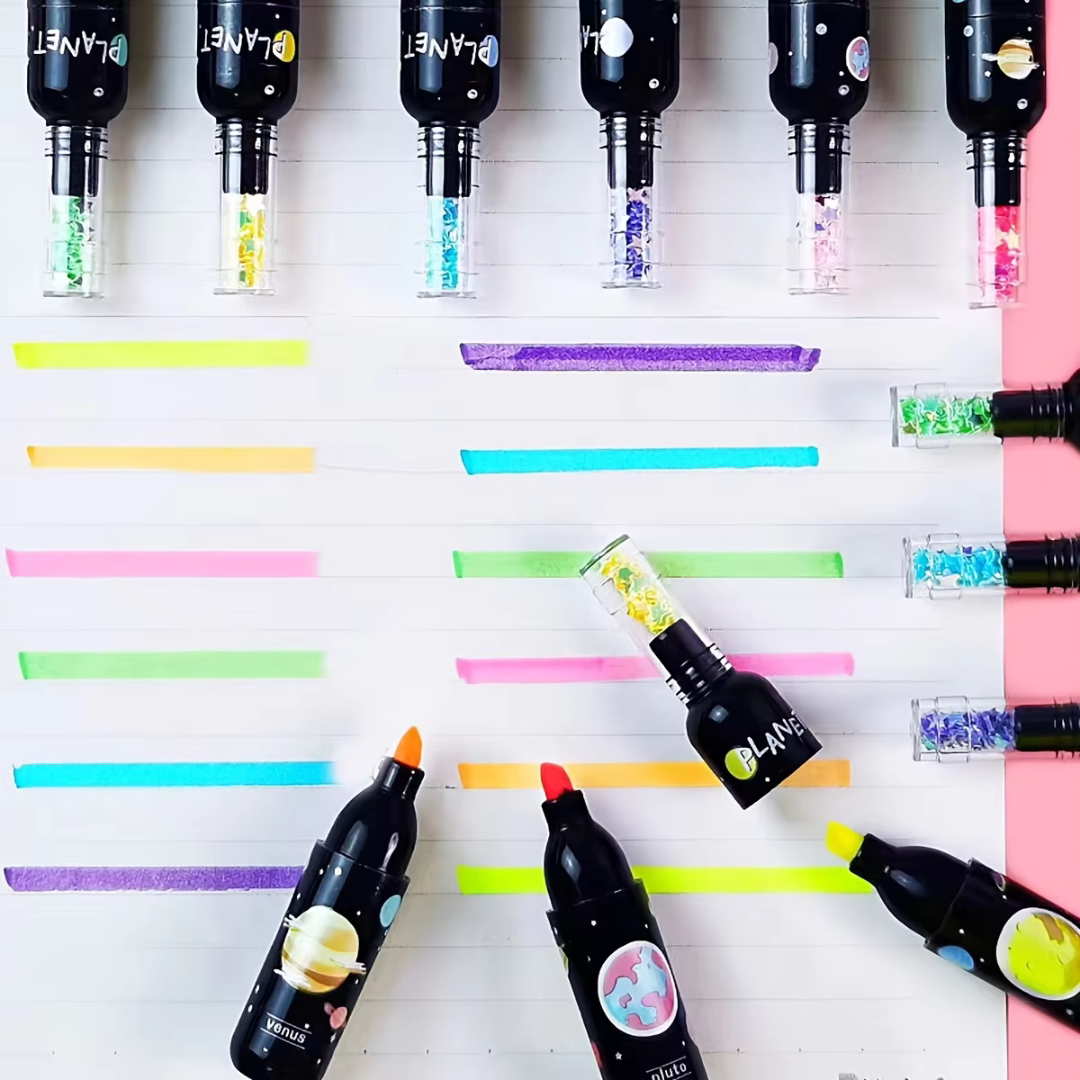 Cute Planet Wine Bottle Mini Highlighter Marker 6 Pcs Set Drawing Fluorescent Marker - Ghosia Mall's