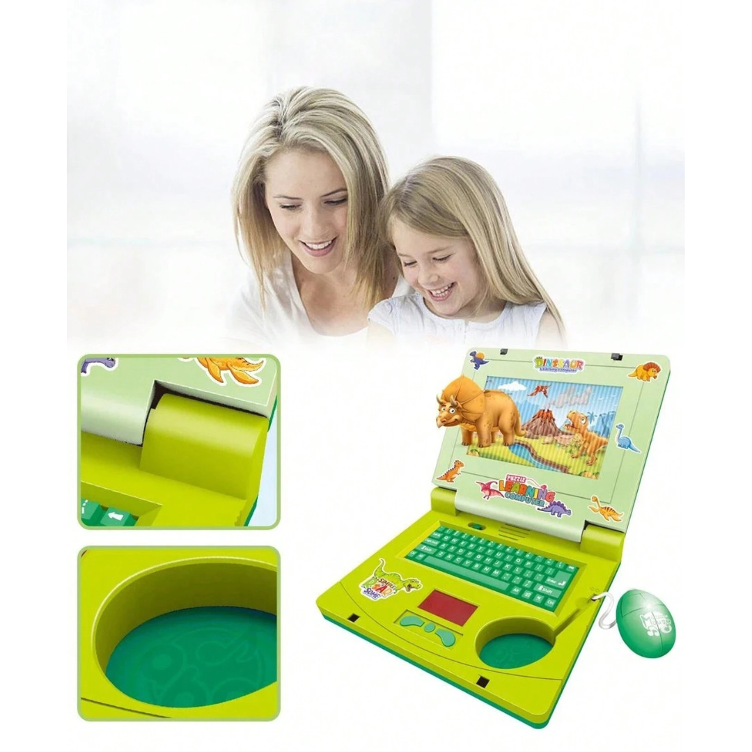 Dinosaur Musical Toy Laptop For Kids With Cheerful Music, Sounds & Lights ( Free Dinosaur Stickers ) - Ghosia Mall's