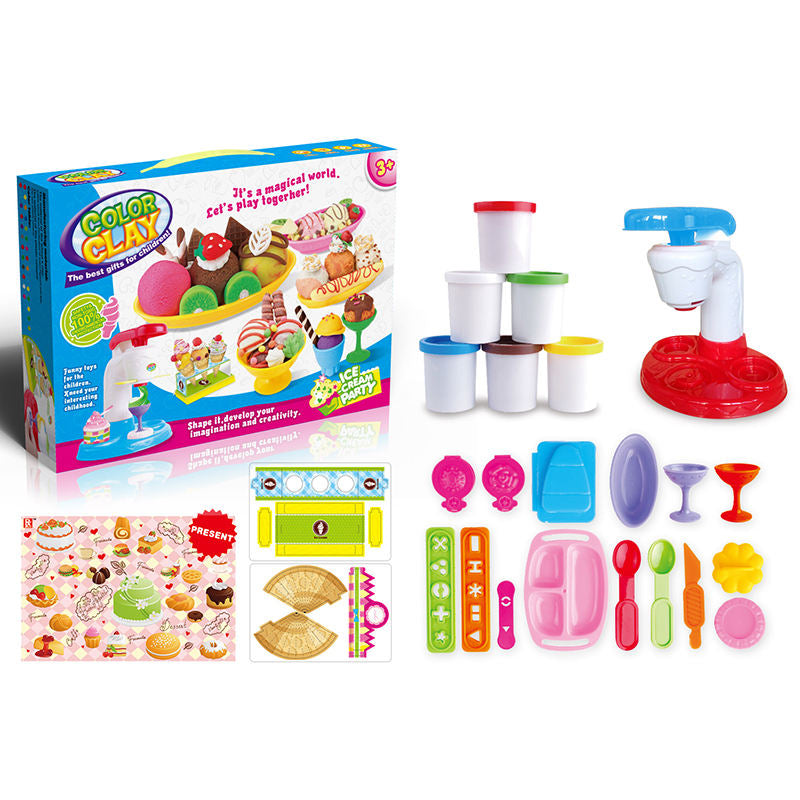 Ice Cream Party Pretend Play House Toy DIY Color Mud Ice Cream Machine Fun Modeling Clay Dough Playset Kitchen Children Girls Toys - Ghosia Mall's