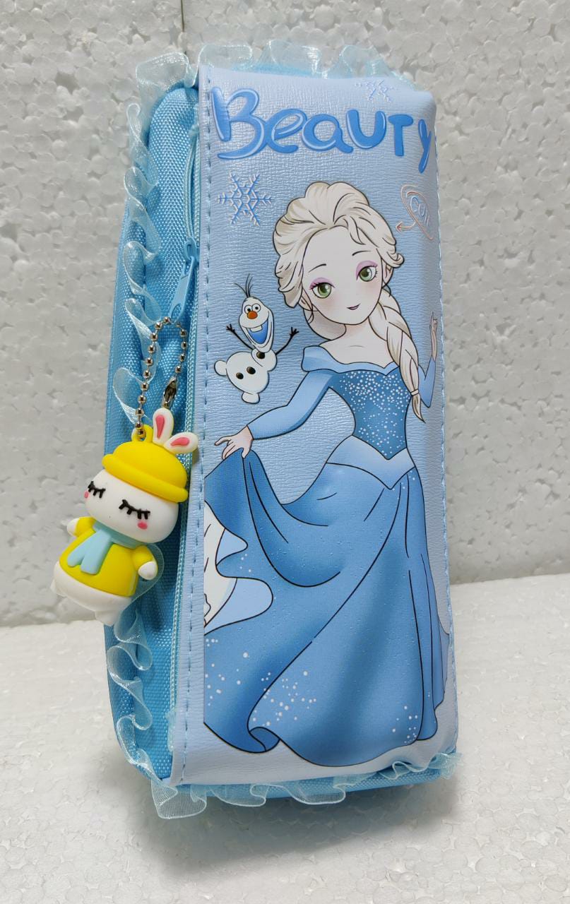 Beauty Girl Stationery Pouch With Cartoon Key chain Pendant Princess Theme Stationery Organizer Pouch - Ghosia Mall's