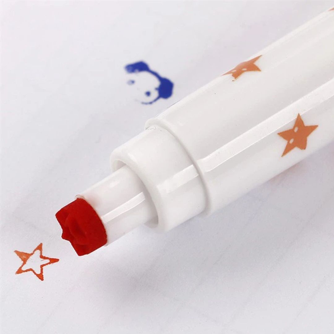 Stamp Marker Pen Dual Tips 12 Coloring Pen Set Kids Cute Pattern Marker color Pens - Ghosia Mall's