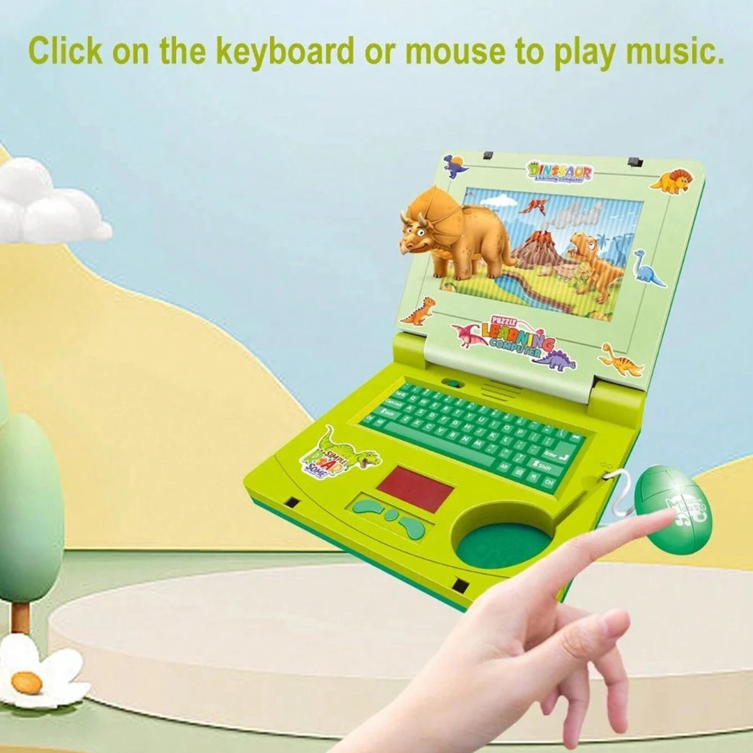 Dinosaur Musical Toy Laptop For Kids With Cheerful Music, Sounds & Lights ( Free Dinosaur Stickers ) - Ghosia Mall's