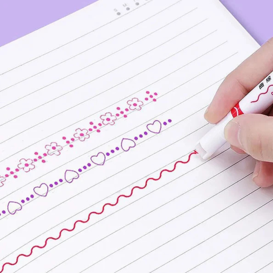 6-Piece Colorful Curved Highlighter Set with Fun Drawing Patterns - Perfect for Crafts, Journaling & Scrapbooking - Ghosia Mall's