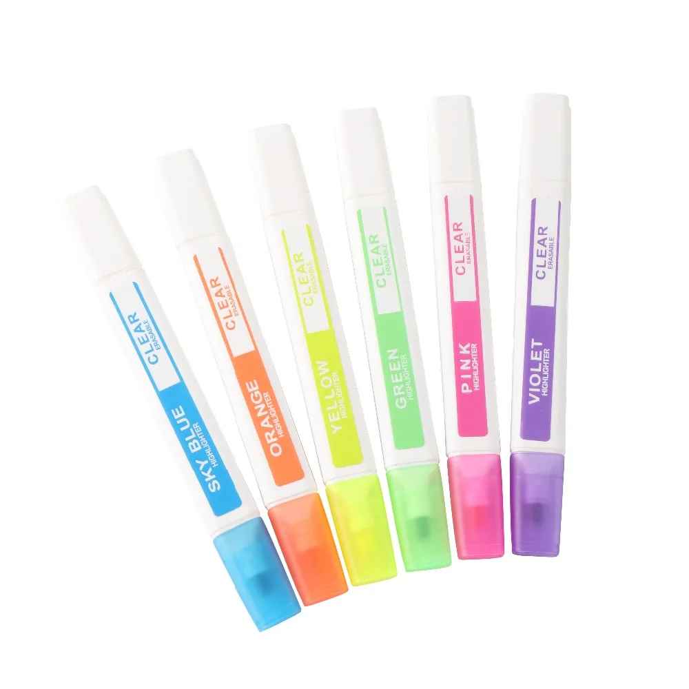 Erasable Highlighter Twin Head 6pcs Set Marker Pen Light Pen Drawing Fine Point Erasable Highlighter Pen Art Supplies (Set of 6, Multicolor) - Ghosia Mall's