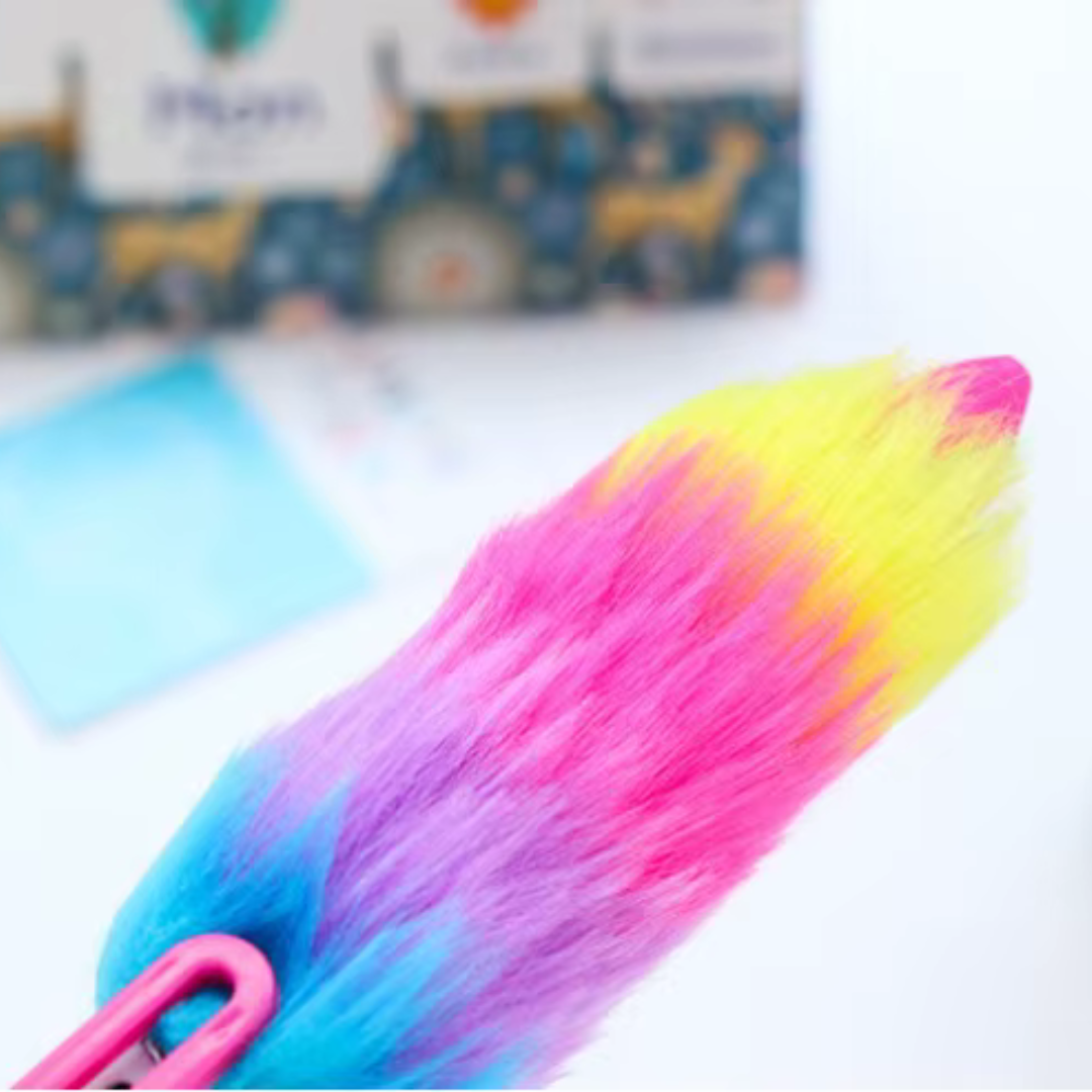 Bold Colors Rainbow Fur Pen Multi Color 6-in-1 Pen Fuzzy Pom Pom Pens Colorful Kawaii Stationery - Ghosia Mall's