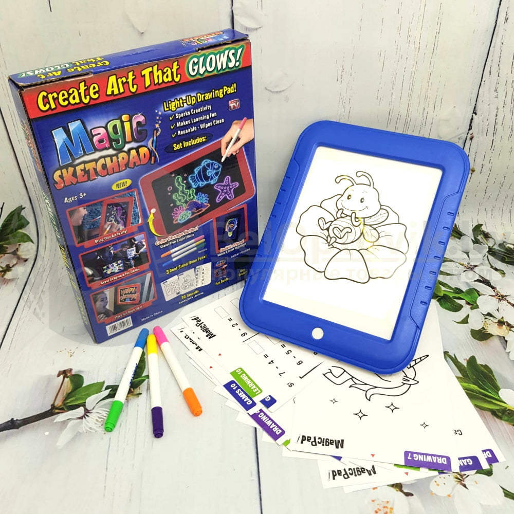 3D Magic Pad Light Up Drawing Pad With Neon Pens LED Writing Board For Kids Glow Up Writing Drafting Pad For Kids - Ghosia Mall's