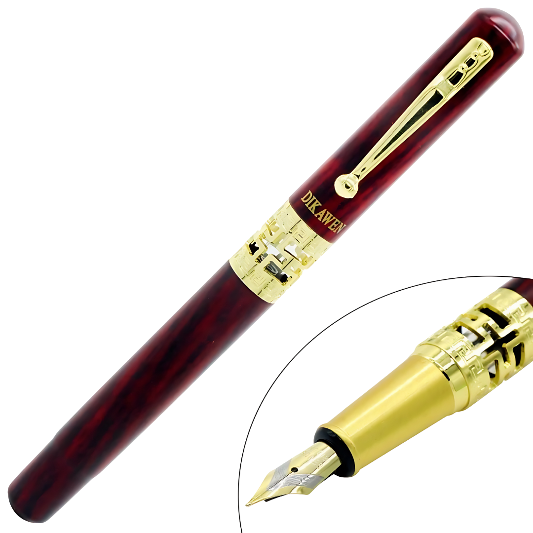 DIKAWEN Luxurious Metal Branded Fountain Pen Fine Nib Beautiful Carved Fountain Pen - Ghosia Mall's