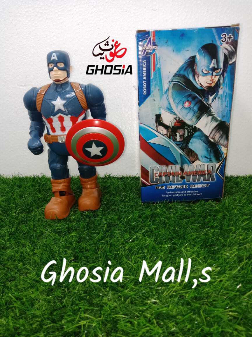 Captain America Superhero Walking Toy | Music,Photo Projection,Led Lights, Flexible Joints | Best Gift for Kids - Ghosia Mall's