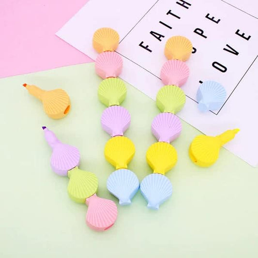 Seashell Shape Highlighter Pastel Highlighters Pen for Kids, Set of 5 Pastel Colors, Chisel Tip Creative 5 Pcs Pack of Soft Multi Color Rainbow Highlighters - Ghosia Mall's