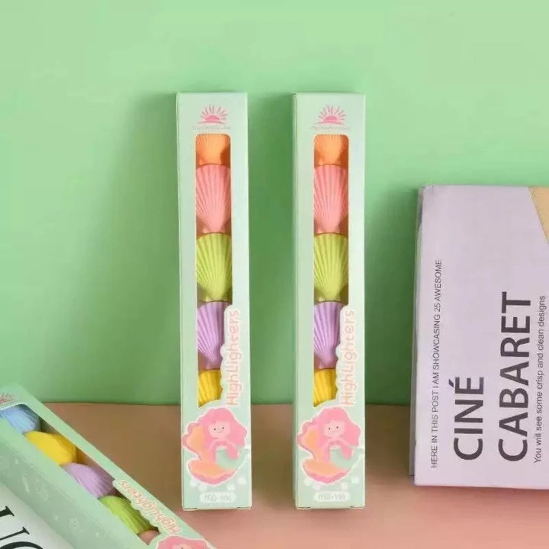 Seashell Shape Highlighter Pastel Highlighters Pen for Kids, Set of 5 Pastel Colors, Chisel Tip Creative 5 Pcs Pack of Soft Multi Color Rainbow Highlighters - Ghosia Mall's