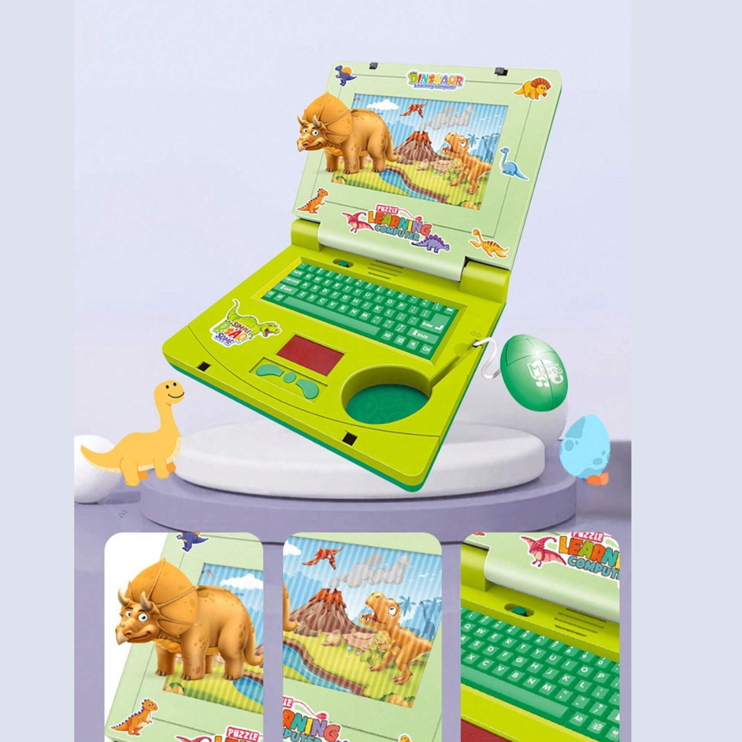 Dinosaur Musical Toy Laptop For Kids With Cheerful Music, Sounds & Lights ( Free Dinosaur Stickers ) - Ghosia Mall's