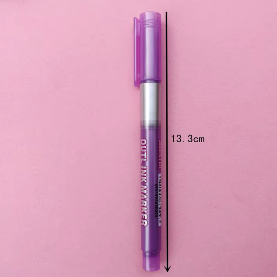 Colorful Shimmer Markers Pen, Outline Markers Double Line Pen ( Set of 4 ) Colorful Double Line Markers Set - Ghosia Mall's