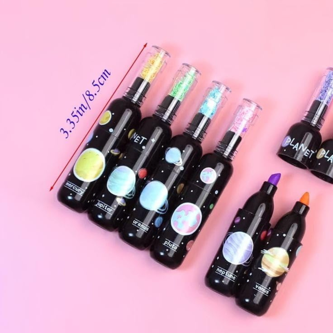 Cute Planet Wine Bottle Mini Highlighter Marker 6 Pcs Set Drawing Fluorescent Marker - Ghosia Mall's