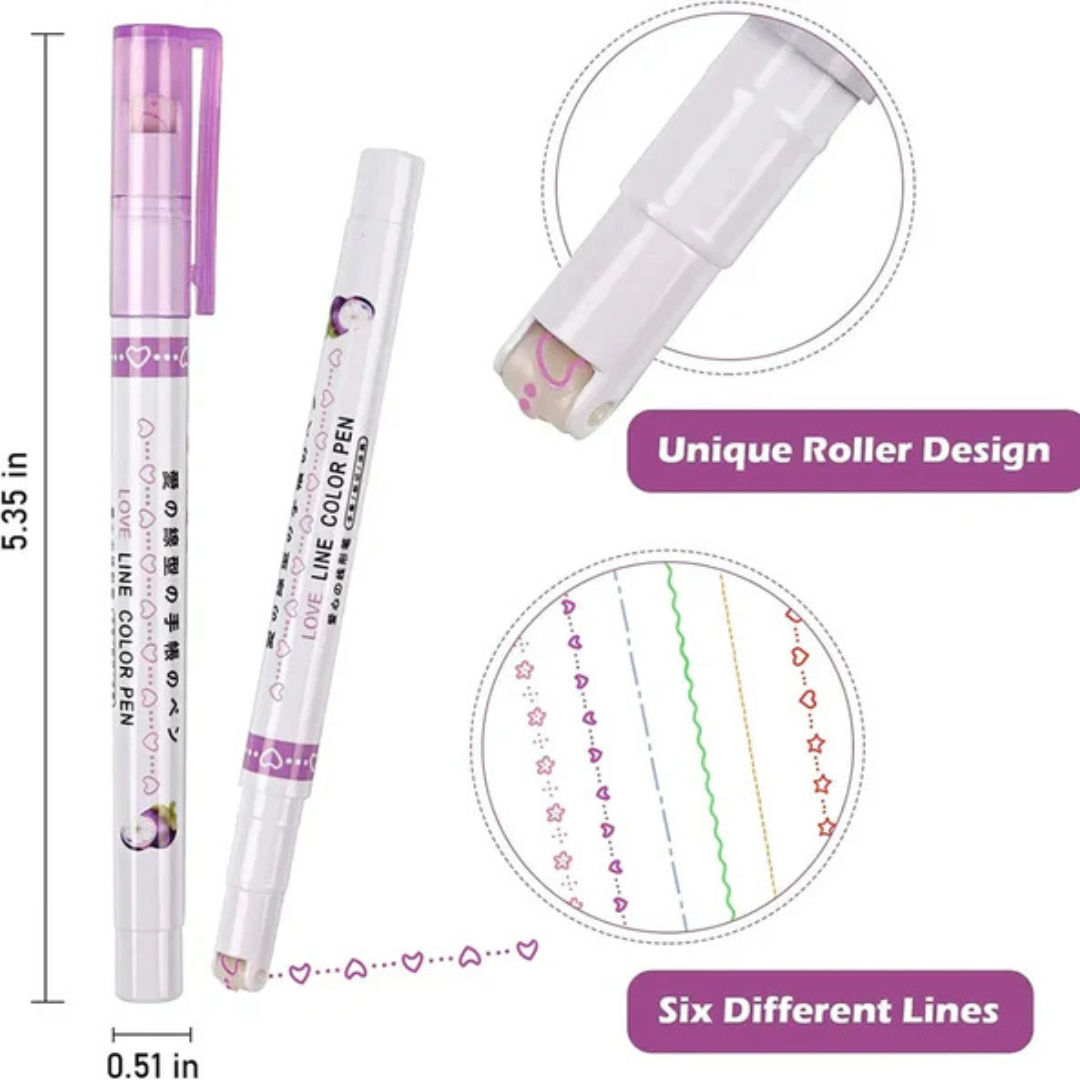 6-Piece Colorful Curved Highlighter Set with Fun Drawing Patterns - Perfect for Crafts, Journaling & Scrapbooking - Ghosia Mall's