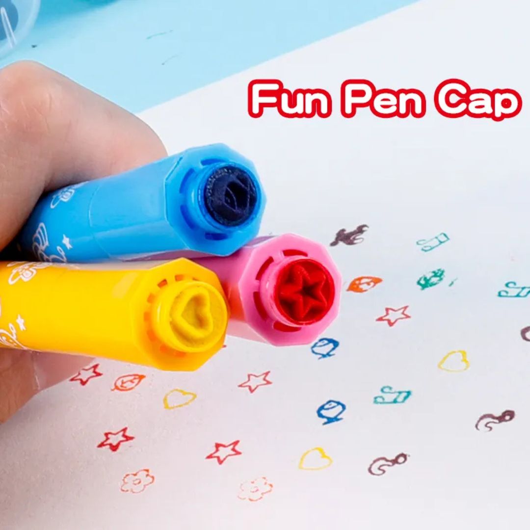 Stamp Marker Pen Dual Tips 12 Coloring Pen Set Kids Cute Pattern Marker color Pens - Ghosia Mall's