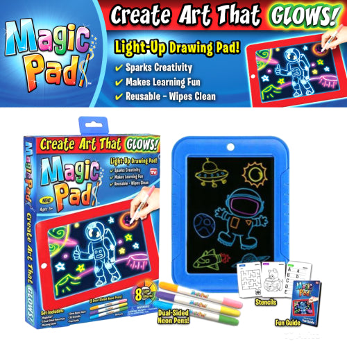 3D Magic Pad Light Up Drawing Pad With Neon Pens LED Writing Board For Kids Glow Up Writing Drafting Pad For Kids - Ghosia Mall's