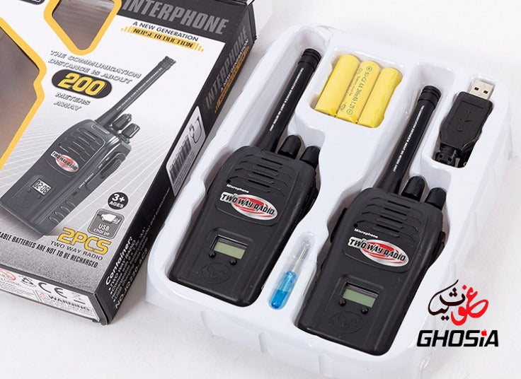 Interphone Walkie Talkie Set 200M Range Noise Reduction Two Way Wireless Radio Walkie Talkie Set - Ghosia Mall's