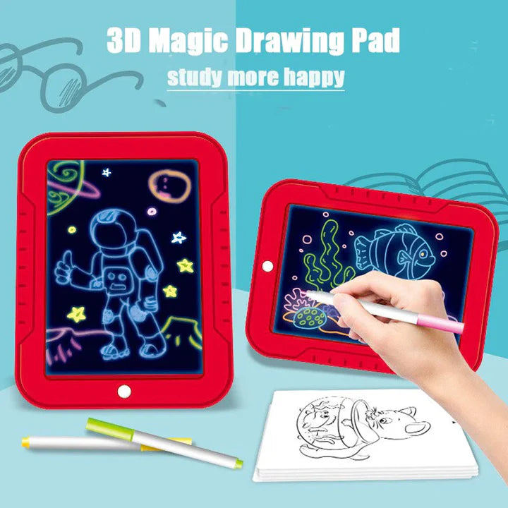 3D Magic Pad Light Up Drawing Pad With Neon Pens LED Writing Board For Kids Glow Up Writing Drafting Pad For Kids - Ghosia Mall's