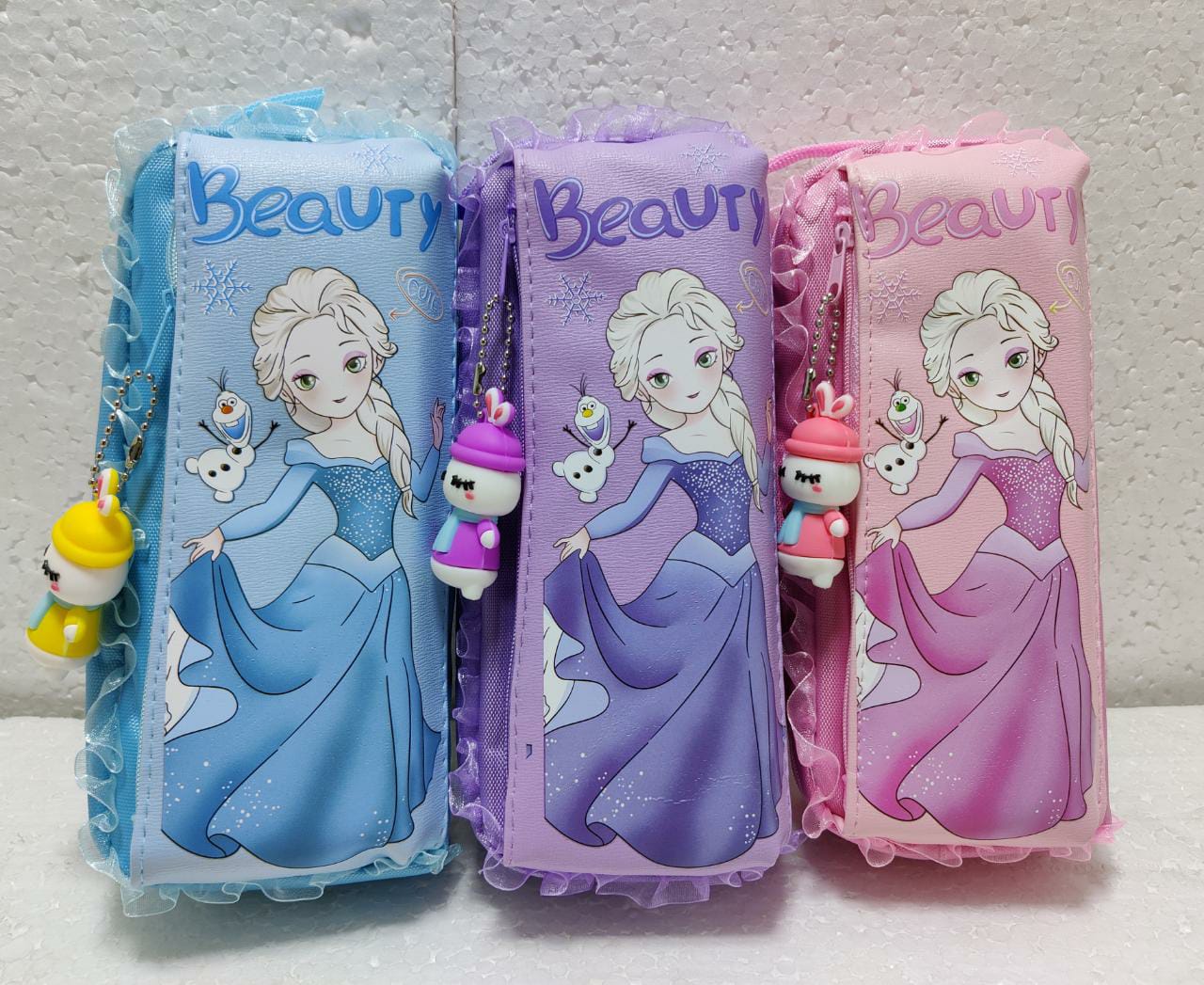 Beauty Girl Stationery Pouch With Cartoon Key chain Pendant Princess Theme Stationery Organizer Pouch - Ghosia Mall's