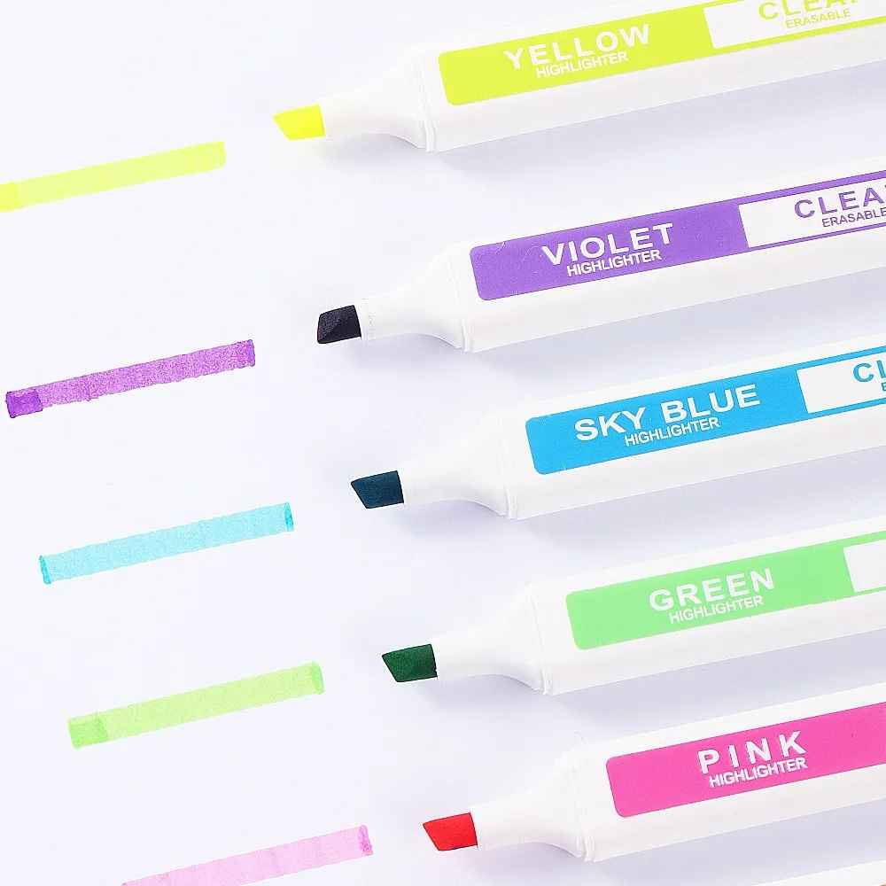 Erasable Highlighter Twin Head 6pcs Set Marker Pen Light Pen Drawing Fine Point Erasable Highlighter Pen Art Supplies (Set of 6, Multicolor) - Ghosia Mall's