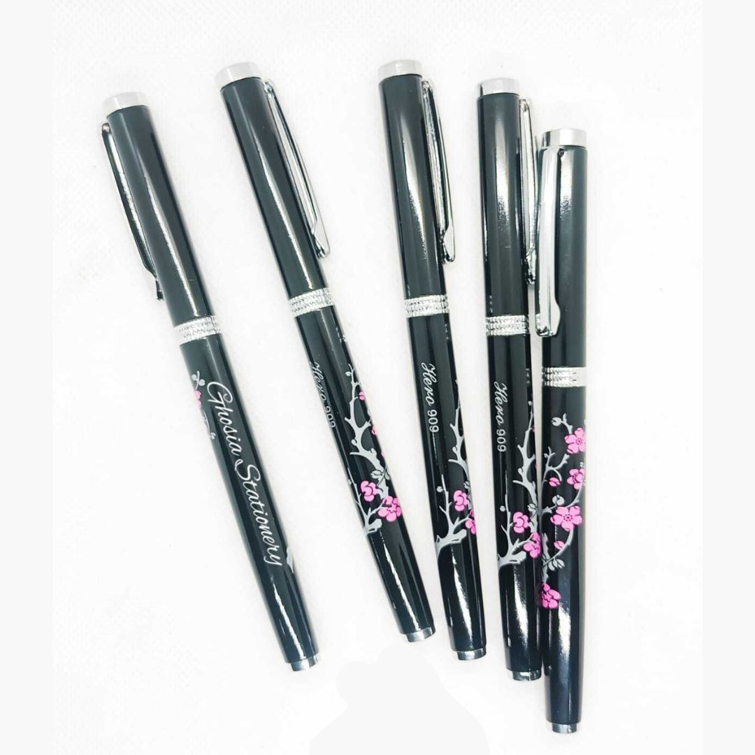 Classical Floral Design Full Metallic Fountain Pen-Black Mingao Fancy Style Smooth Writing Fountain Pen Sleek Body Ink Pen Perfect Stationery Gifts - Ghosia Mall's