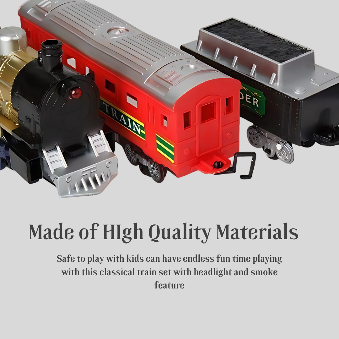 Classic Train Set With Smoke Effect & Head Light | Railway Train Toy Set For Kids - Ghosia Mall's