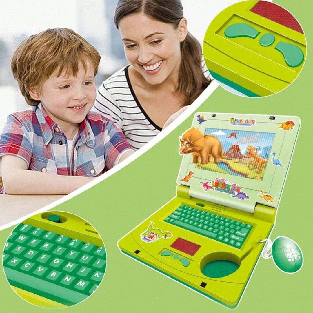 Dinosaur Musical Toy Laptop For Kids With Cheerful Music, Sounds & Lights ( Free Dinosaur Stickers ) - Ghosia Mall's