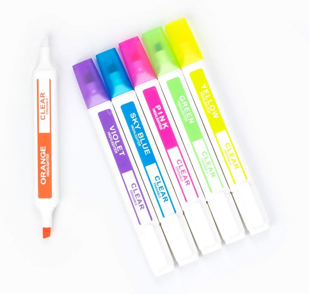 Erasable Highlighter Twin Head 6pcs Set Marker Pen Light Pen Drawing Fine Point Erasable Highlighter Pen Art Supplies (Set of 6, Multicolor) - Ghosia Mall's