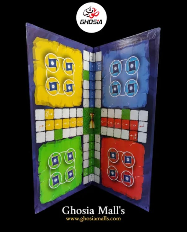 Multicolor Special Ludo for Six Players, 18 x 18 inch Size , Foldable & Two Sided Ludo - Ghosia Mall's