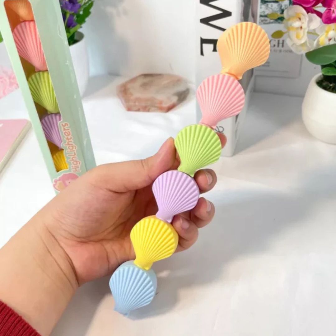 Seashell Shape Highlighter Pastel Highlighters Pen for Kids, Set of 5 Pastel Colors, Chisel Tip Creative 5 Pcs Pack of Soft Multi Color Rainbow Highlighters - Ghosia Mall's